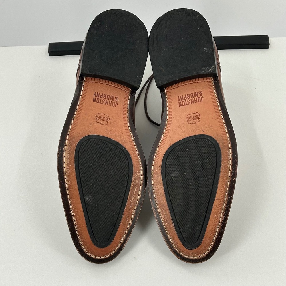 Johnston & Murphy Mens Brown Leather Derby Dress Shoes Lace Up Brogue Detail - Picture 8 of 10